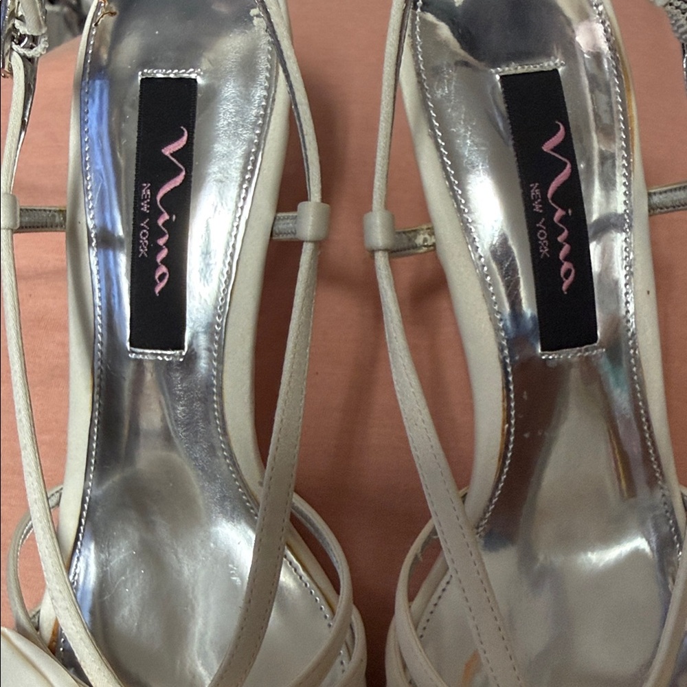 Nina Silver and Cream Strappy Heels